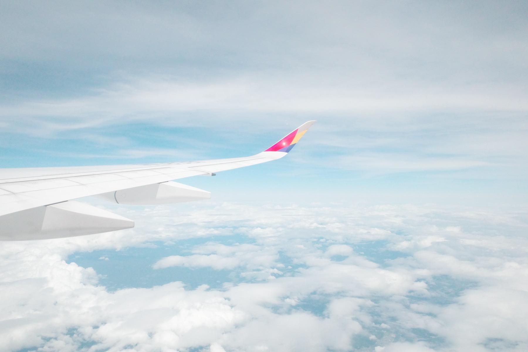 飛行機の窓から眺める羽